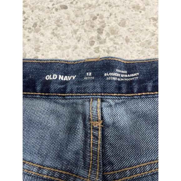 Old Navy women's blue jeans size 12p 12 petite Slouchy Straight High Rise new - Picture 8 of 16